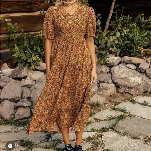 Roolee Dresses & Skirts - Roolee Brown Floral Midi Dress